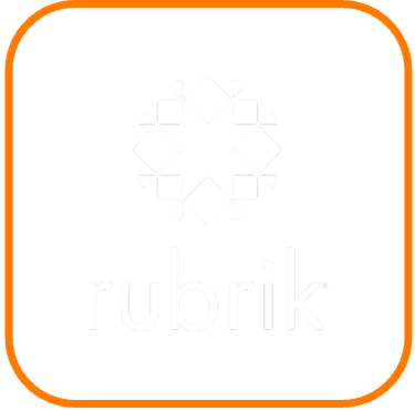 Rubrik logo with geometric design and text on a black background, outlined in orange.